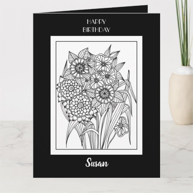 Färgkort för grattis på födelsedagen - blomma desi kort (Framsida)