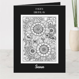 Färgkort för Grattis på födelsedagen Blommigt Kort