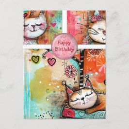 Färgkort för katter med födelsedagspresent vykort