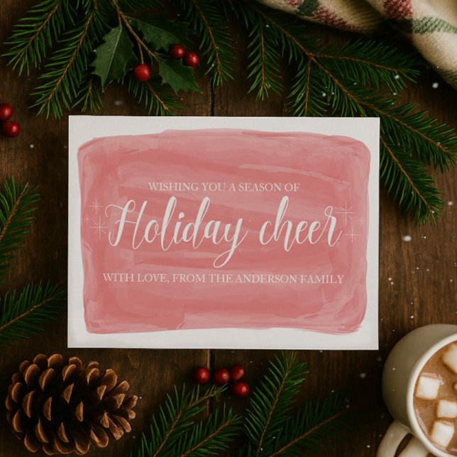 Färgkort för röd vattenfärg, Helgdag, platta kort (Red Watercolor Holiday Cheer Christmas Flat Card)