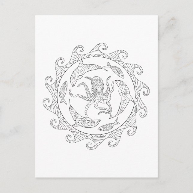 Färgkort för Sea Life Vuxen Vykort (Framsida)