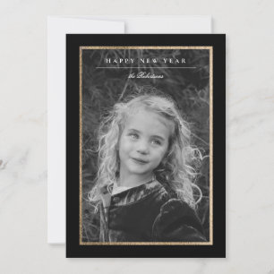 Färgkort för svartvitt och nyårsfoto i Guld Julkort