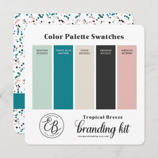 Färgkort för Teal Mint Grönt & Rosa Färg Palette Inbjudningar (Fram/baksida)