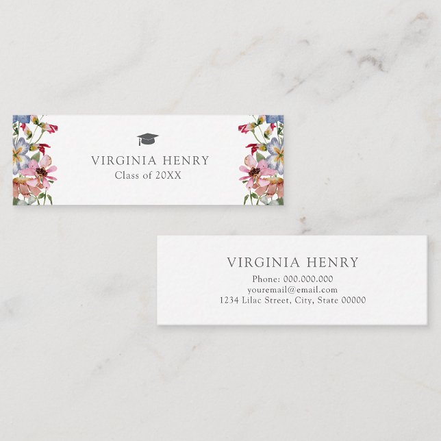 Färgkort för Wildblomma Student Namn Mini Visitkort (Colorful Wildflower Graduate Name Card by Painted Paperie
)