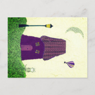 Färgkort med hus, Luftballong, katt Vykort