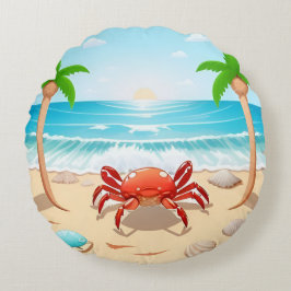 Färgkrabba, Handflatan Träd och Seashells Rund Kudde