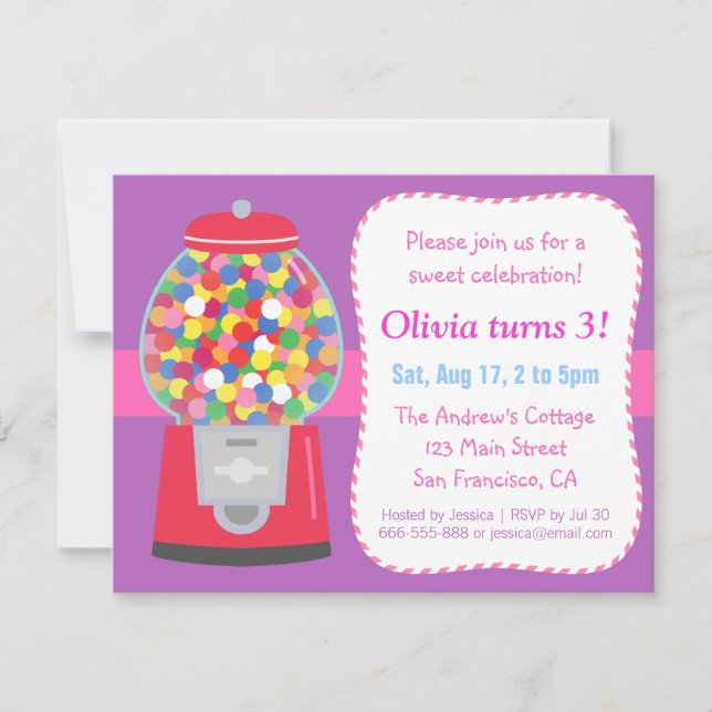 Färgkula Maskin Candy Thed Party Inbjudningar (Framsida)