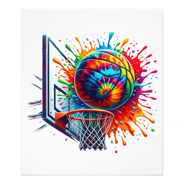 Färgkula Tie Dye Färg Stänk Basketbal Fototryck (Framsidan)