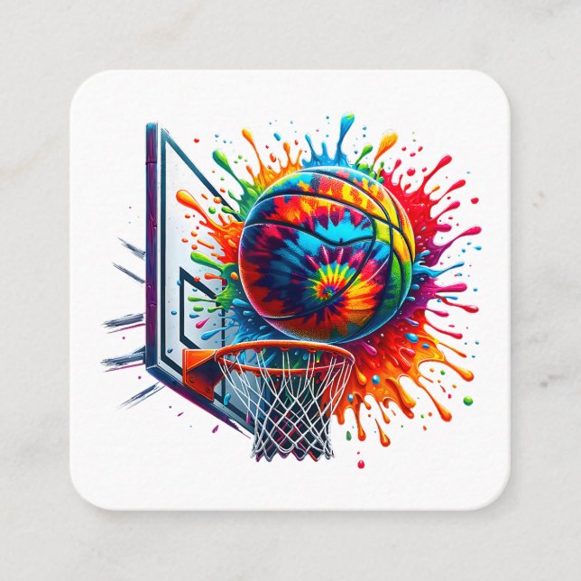 Färgkula Tie Dye Färg Stänk Basketbal Fyrkantigt Visitkort (Framsida)