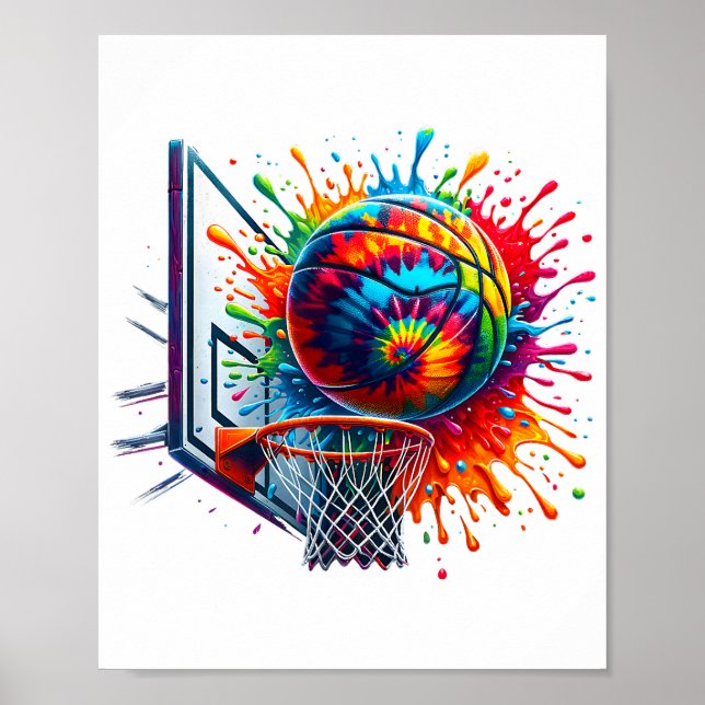 Färgkula Tie Dye Färg Stänk Basketbal Poster (Framsidan)