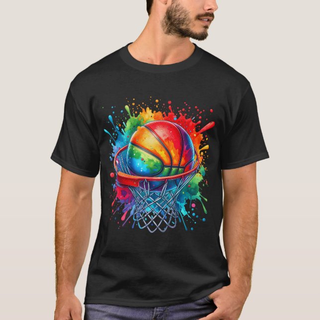 Färgkula Tie Dye Färg Stänk Basketbal T Shirt (Framsida)