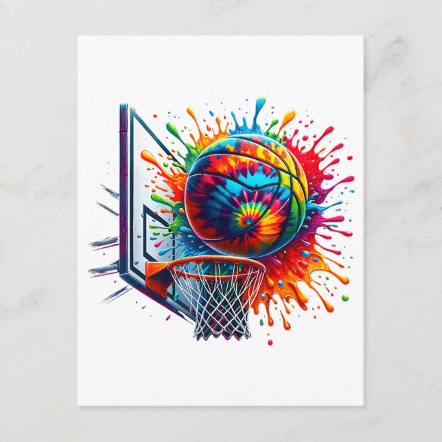 Färgkula Tie Dye Färg Stänk Basketbal Tilläggskort (Framsida)