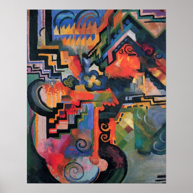 Färglagd komposition av August Macke, Vintage Art Poster (Framsidan)