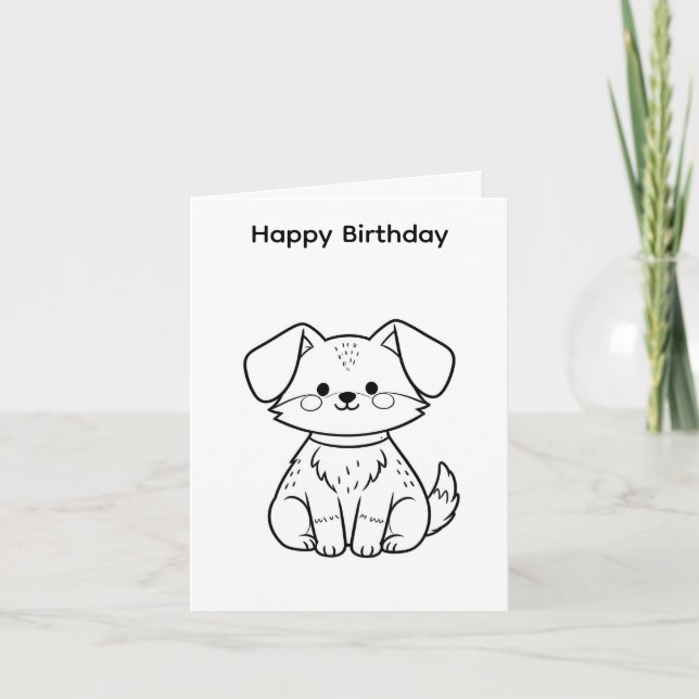 Färglägg din egen födelsedagskort hund design kort (Framsida)