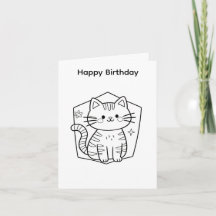Färglägg din egen födelsedagskort kattdesign