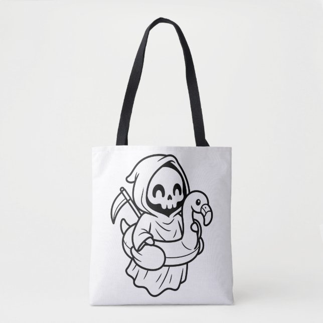 Färglägg Din Egen Grim Reaper Flamingo Flotte Tygkasse (Framsida)
