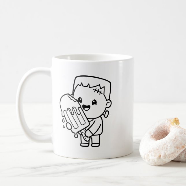 Färglägg Din Egen Kawaii Frankenstein Popsicle Kaffemugg (Med munk)