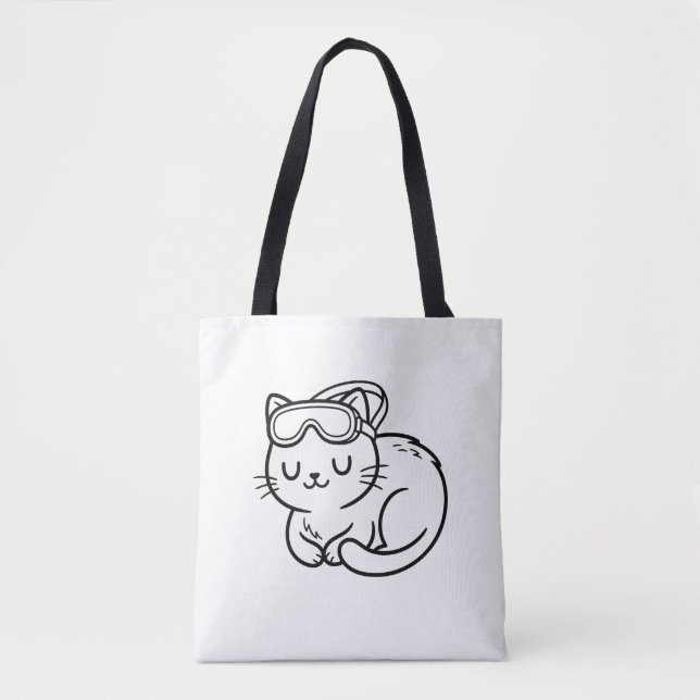 Färglägg Din Egen Kawaii Sommar Katt Simmare Tygkasse (Framsida)