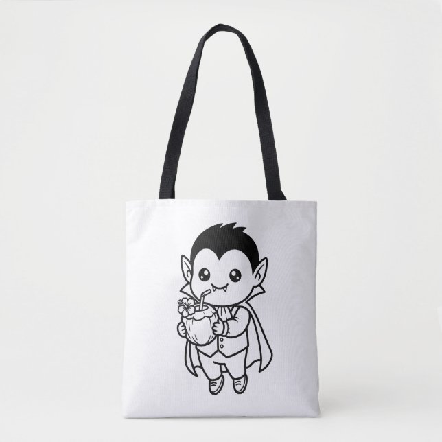Färglägg Din Egen Kawaii-Vampyr Tropisk Kokosnöt Tygkasse (Framsida)
