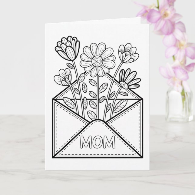 Färglägg ditt eget morsdagskort - Blommigt vykort (Orkide)