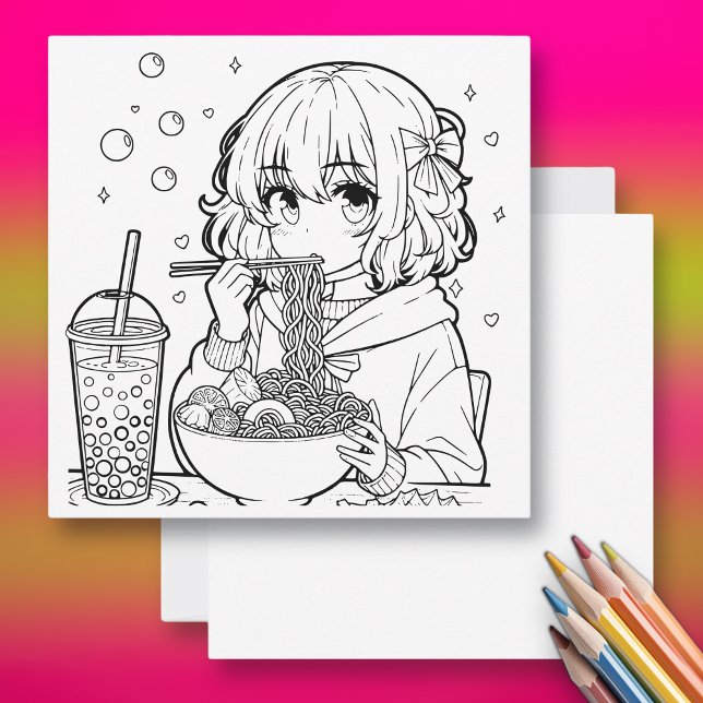 Färglägg Mig | Anime Ramen Tematisk Målarbild Kort (Skapare uppladdad)