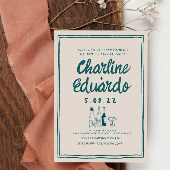 Färglägga Retro Contemporary Art Bröllop Inbjudningar (Skapare uppladdad)