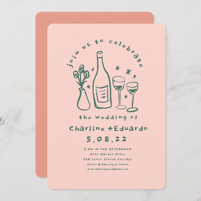 Färglägga Retro Contemporary Art Bröllop Inbjudningar (Skapare uppladdad)