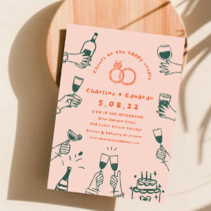 Färglägga Retro Contemporary Art Bröllop Inbjudningar