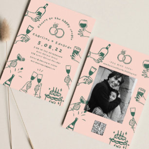 Färglägga Retro Contemporary Art Bröllop Inbjudningar