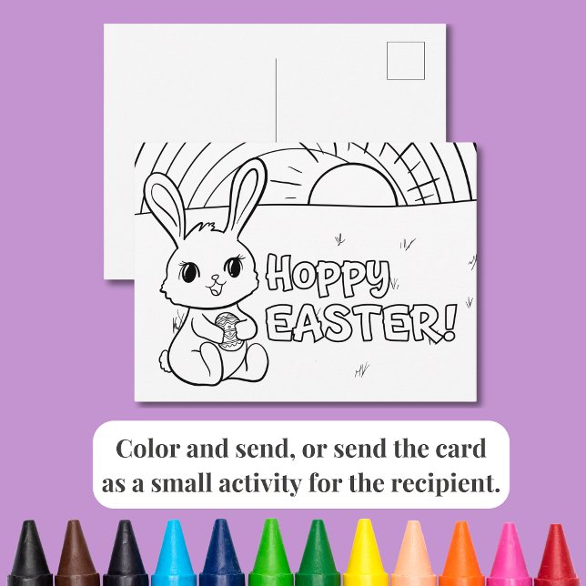 Färgläggning Postkort Glad Påskhare med Ägg Helg Vykort (A cute card for a kid or for a kid to send a loved one! Coloring makes it special and one of a kind.)