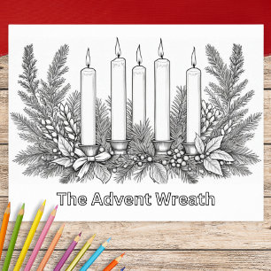 Färgläggningsbild Adventskrans & Ljus Poster