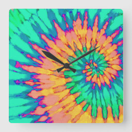 Färglås för grönt och Orange Spiral Fyrkantig Klocka