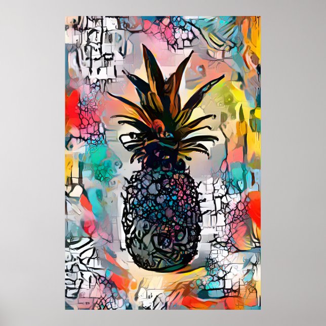 Färglös Abstrakt Ananas Frukt Poster (Framsidan)