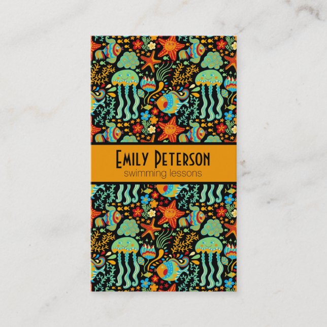 Färglös Abstrakt Aquatic Life Tecknad Stil 2 Visitkort (Framsida)