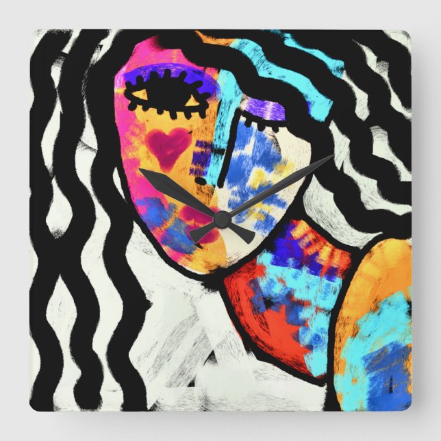 Färglös Abstrakt Art Fyrkantig Klocka (Framsida)