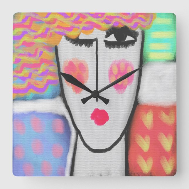 Färglös Abstrakt Art Korglås av kvadratiska muskle Fyrkantig Klocka (Framsida)