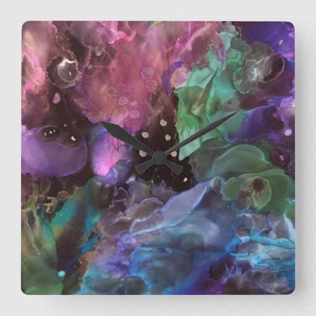 Färglös Abstrakt Art Space Nebula Fyrkantig Klocka (Framsida)