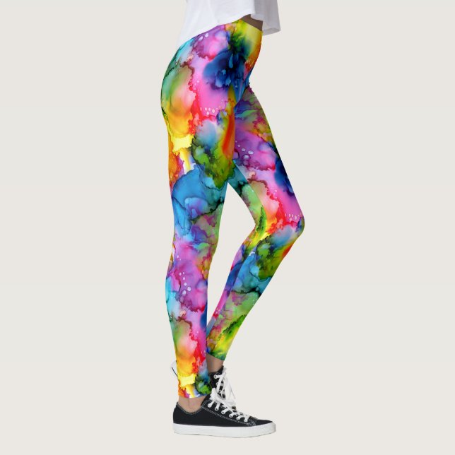 Färglös Abstrakt av regnbåge Tie Dye Leggings (Höger)