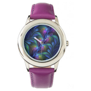 Färglös Abstrakt Blå Rosa Grönt Fractal Armbandsur