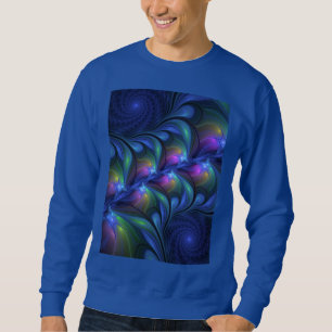 Färglös Abstrakt Blå Rosa Grönt Fractal Lång Ärmad Tröja