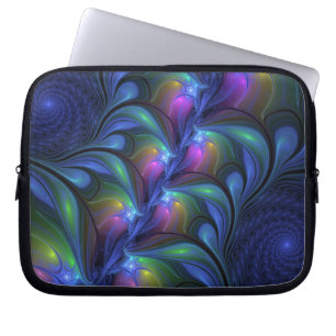Färglös Abstrakt Blå Rosa Grönt Fractal Laptop Fodral