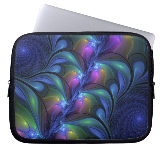 Färglös Abstrakt Blå Rosa Grönt Fractal Laptop Fodral (Framsidan)