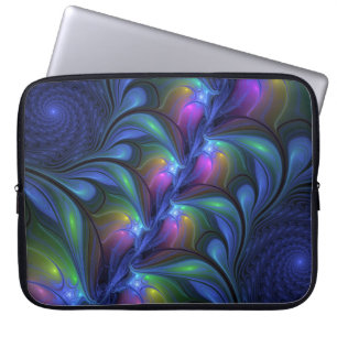 Färglös Abstrakt Blå Rosa Grönt Fractal Laptop Fodral