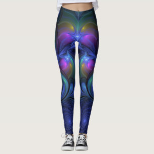 Färglös Abstrakt Blå Rosa Grönt Fractal Leggings