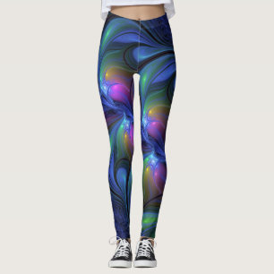 Färglös Abstrakt Blå Rosa Grönt Fractal Leggings