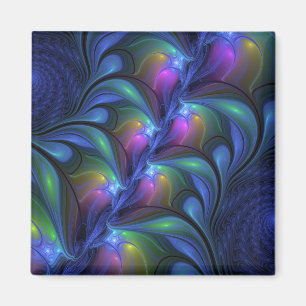 Färglös Abstrakt Blå Rosa Grönt Fractal Magnet