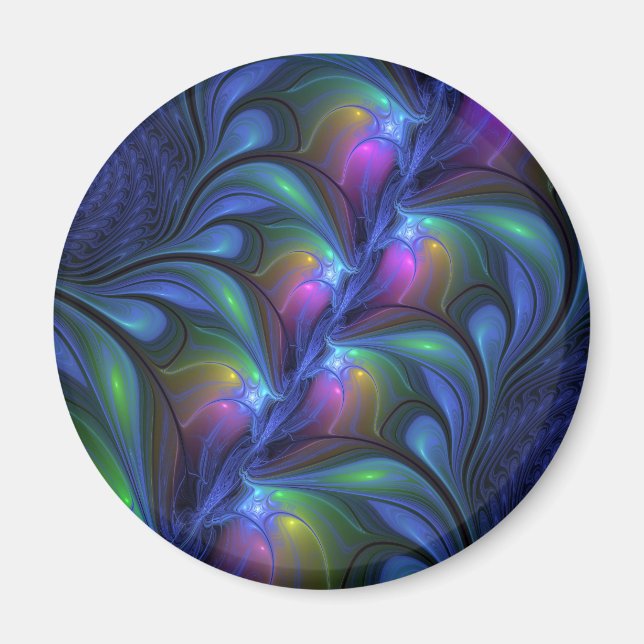 Färglös Abstrakt Blå Rosa Grönt Fractal Magnet (Framsidan)