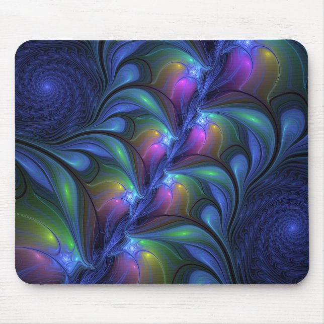 Färglös Abstrakt Blå Rosa Grönt Fractal Musmatta (Framsidan)
