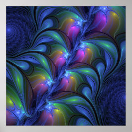 Färglös Abstrakt Blå Rosa Grönt Fractal Poster
