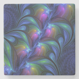 Färglös Abstrakt Blå Rosa Grönt Fractal Stenunderlägg
